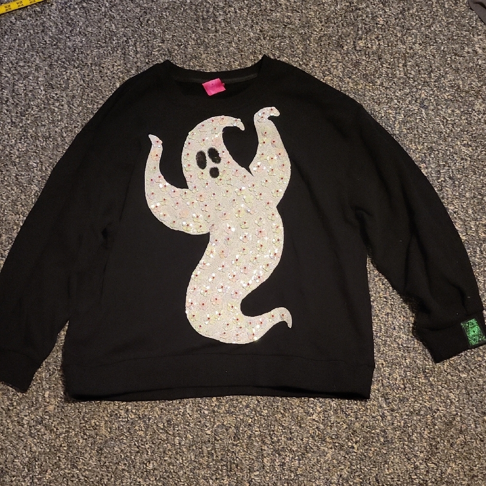 Queen Of SparklesBlack Ghost Print Womens Halloween Sweateshirt *note Defect*